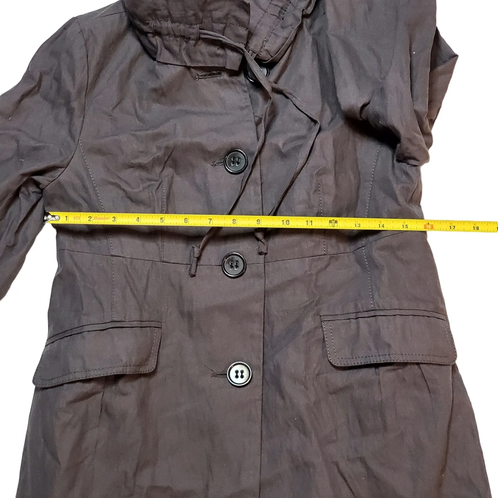 Ann Taylor Loft Long Lined Ruffle Collar Women's Button Sz S Petite Jacket - Image 3