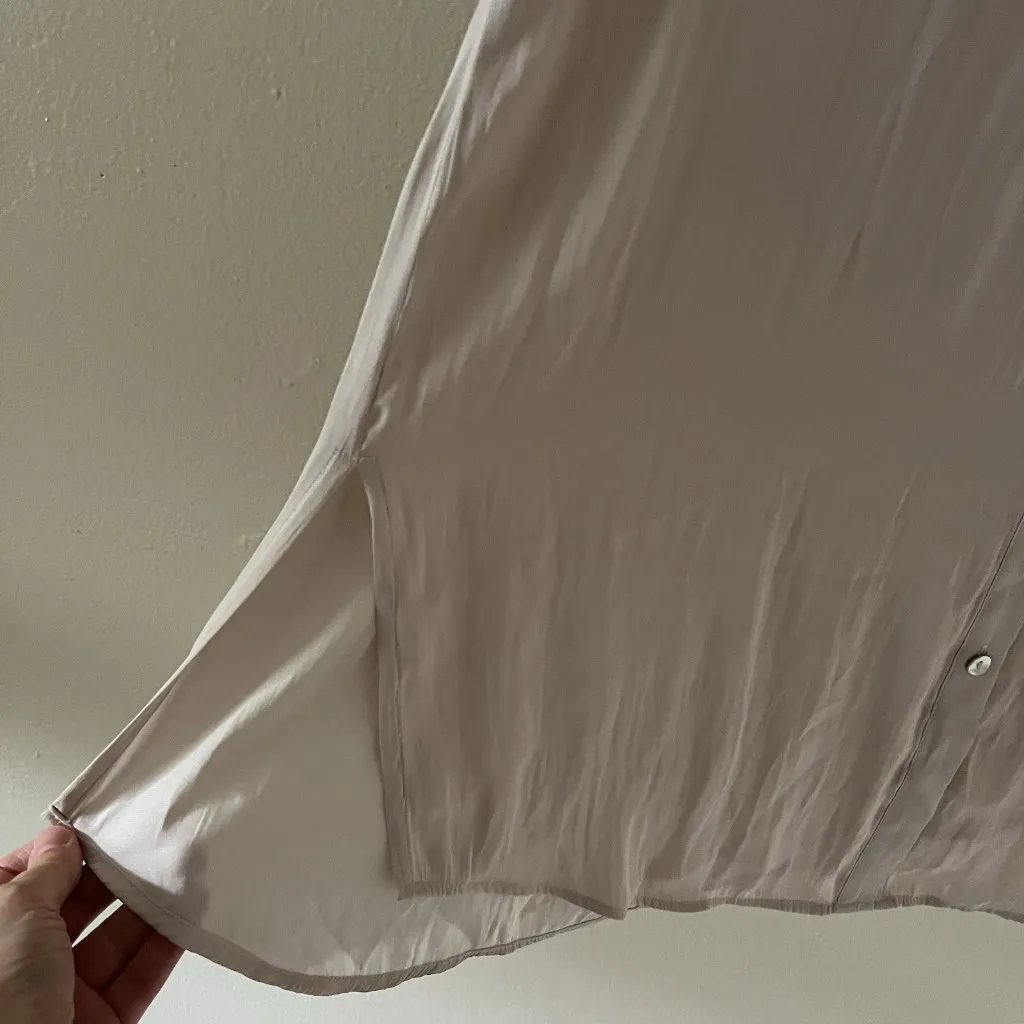 Rachel Zoe Long Button Up Cream Satin Silky Work Wear Career Minimalist Champane - Image 6