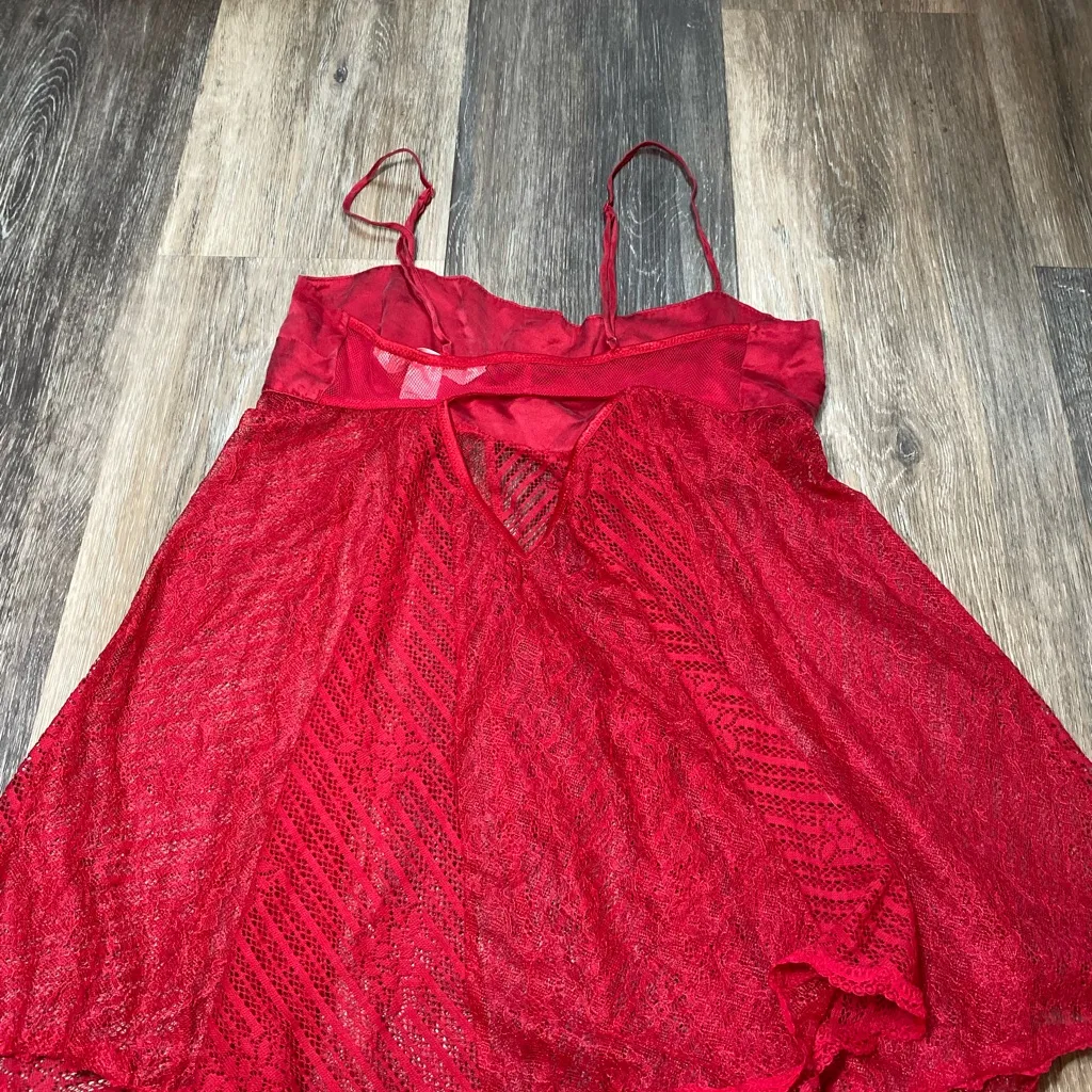 Victoria's Secret Babydoll Red Silk Sheer Lace Lingerie Top XS Slouchy Flowy 90s - Image 3