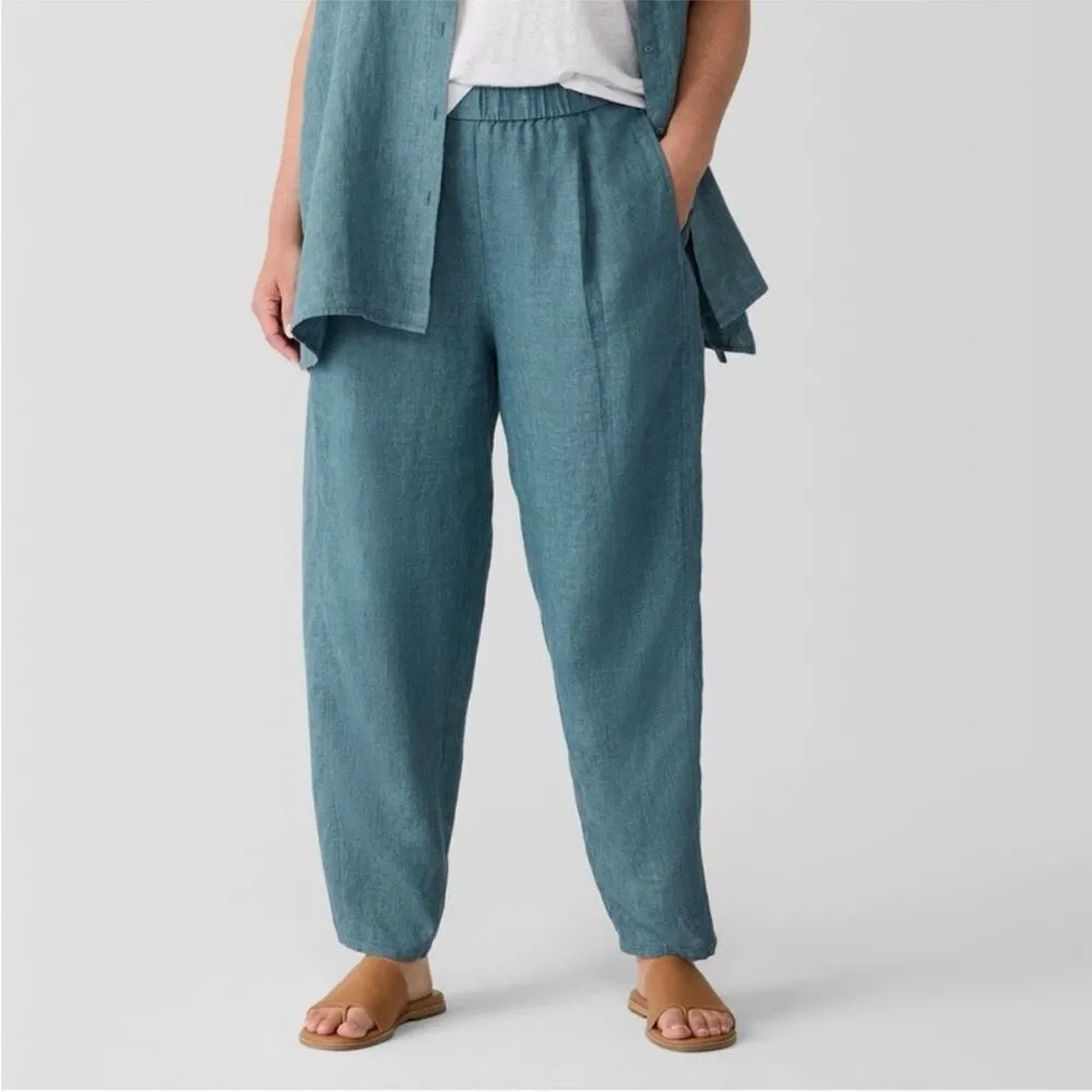 EILEEN FISHER Washed Organic Linen Délavé Lantern Pants in Nile Teal Aqua Sz 3X - Image 5