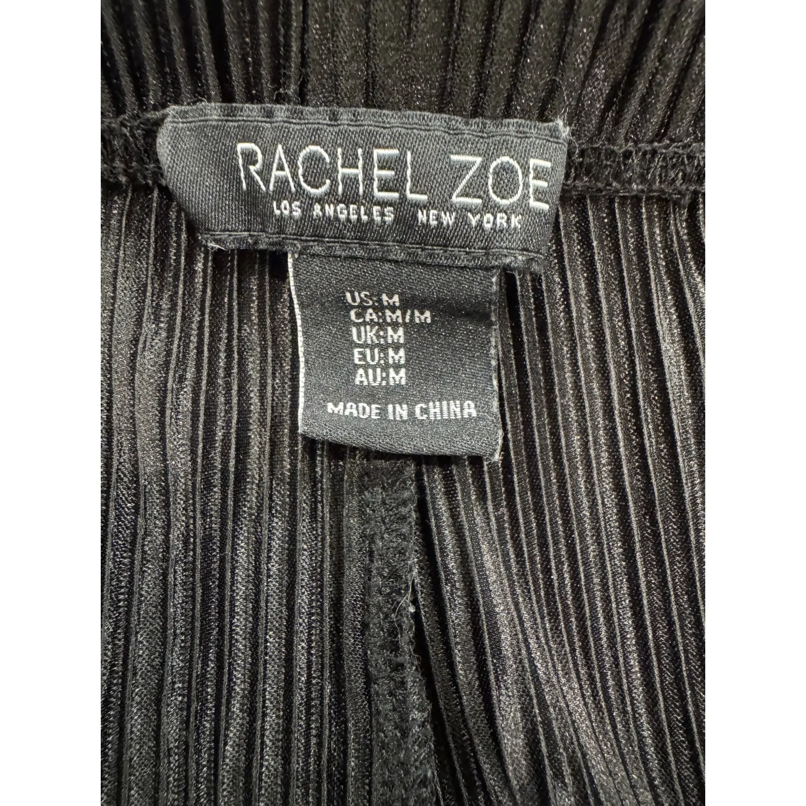 Rachel Zoe Wide Leg Pant Women's M Black Polyester Textured High Rise Stretch - Image 4