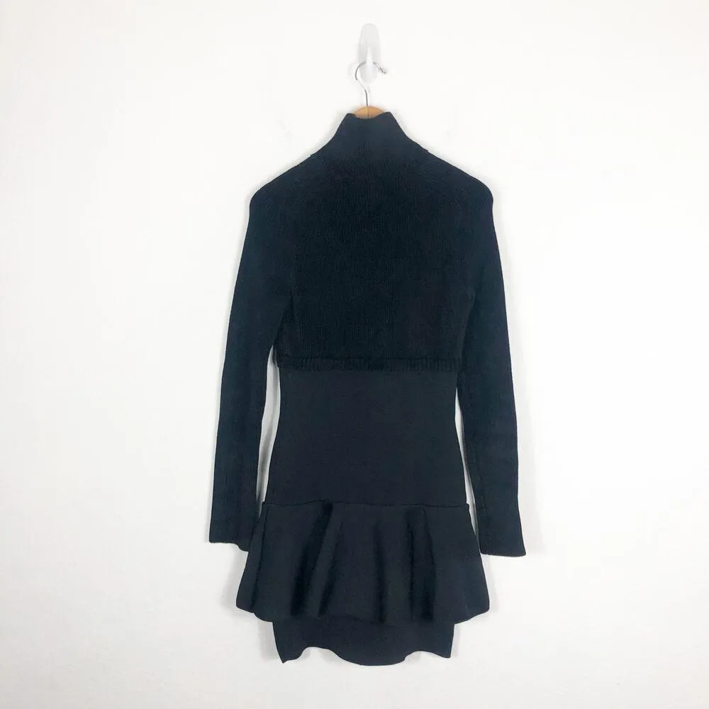 Issa London Black Heavy Ribbed Knit Long Sleeve Mini Dress Peplum Hem Medium - Image 11