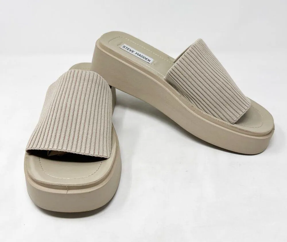 [Steve Madden] Balanced Platform Sandals Natural Tan Slip On Slides Size 8.5 - Image 6