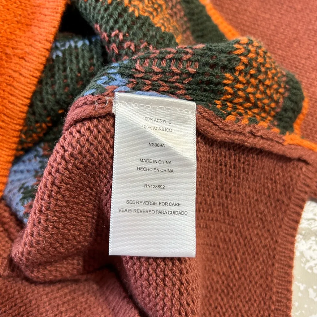 Colorful Landscape Cropped Knit Sweater Orange Size L - Image 7