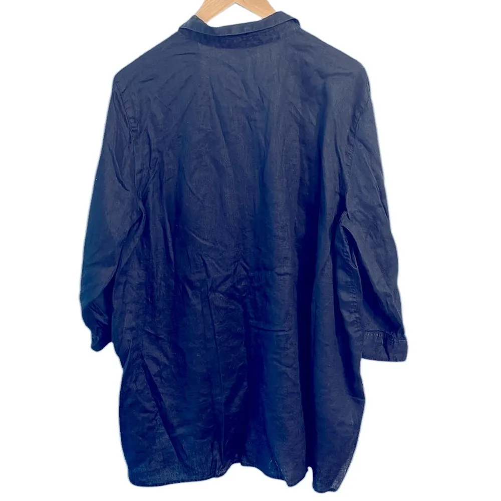 J Jill Love Linen Tunic Button Down Shirt XL Navy Blue - Image 2