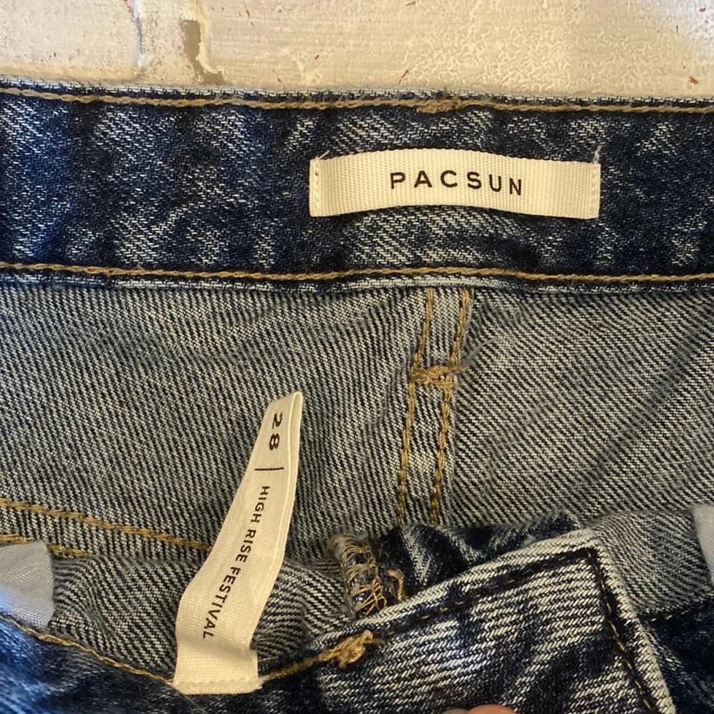 PacSun Eco Dark Blue High Waisted Denim Festival Shorts - Image 6
