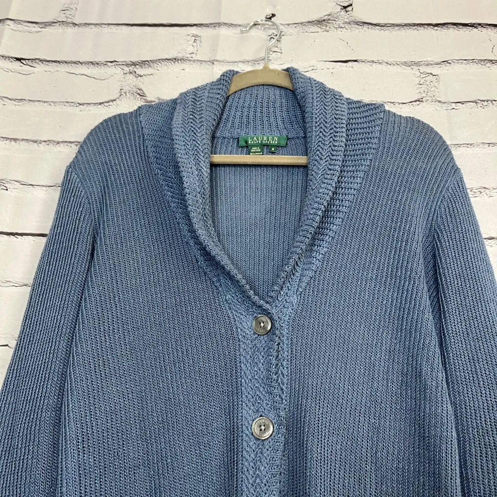 Vintage Lauren Ralph Lauren Blue Shawl Collar Cardigan Knit Top Women’s M Button Size M - Image 6