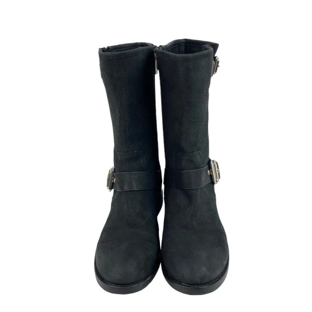 Vince Camuto Windy Black Leather Moto Boots Womens 7M Mid Calf Zip Biker Casual - Image 5