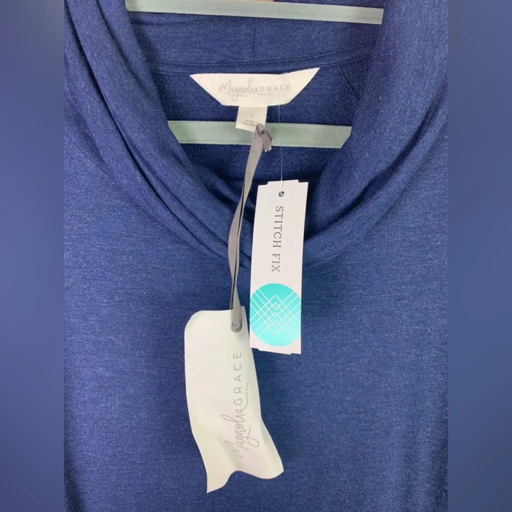 Magnolia Grace Cowl Neck‎ Knit Shirt Blue Size L - Image 4