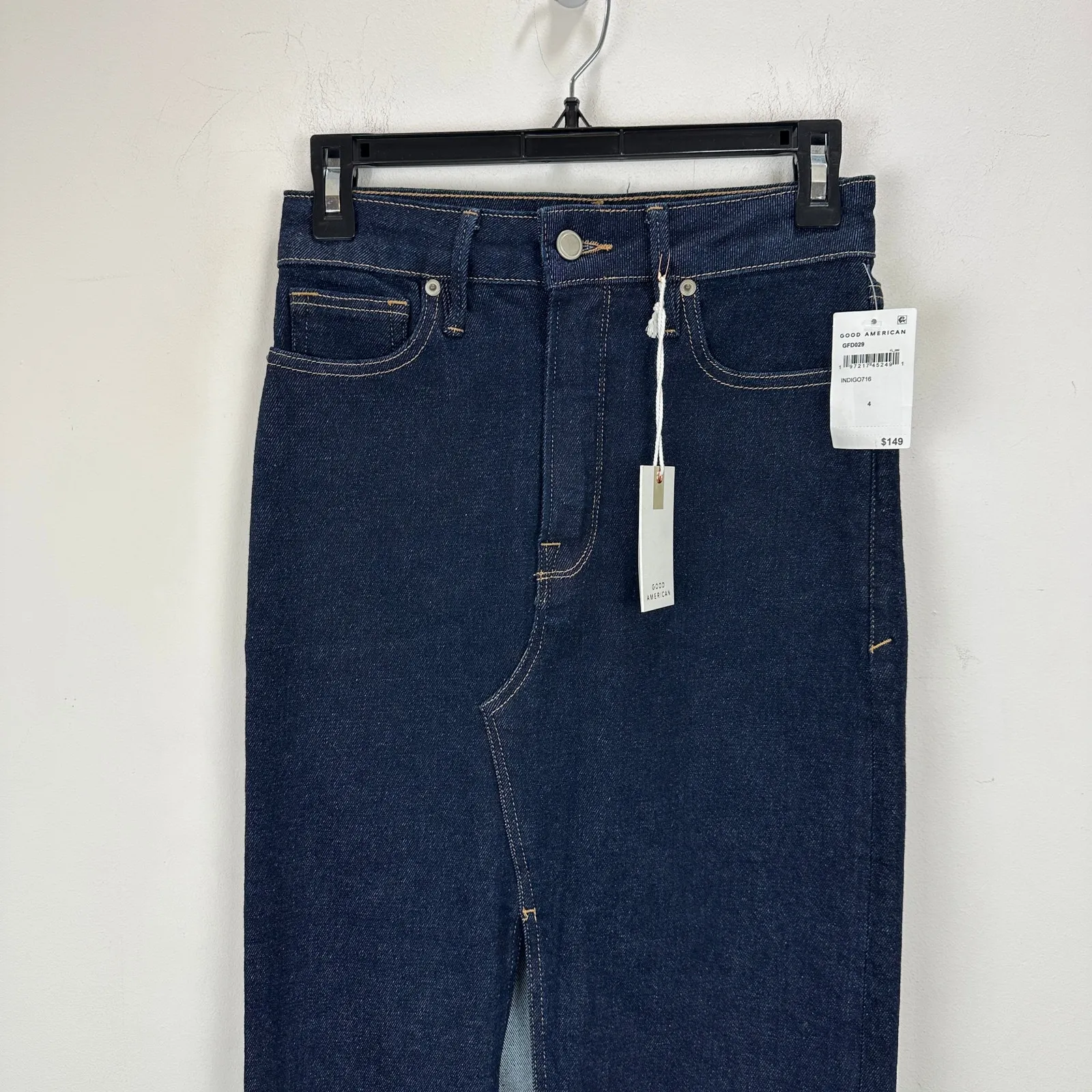 Good American Front Slit Stretch Denim Midi Skirt Indigo Blue Size 4/27 NWT - Image 5