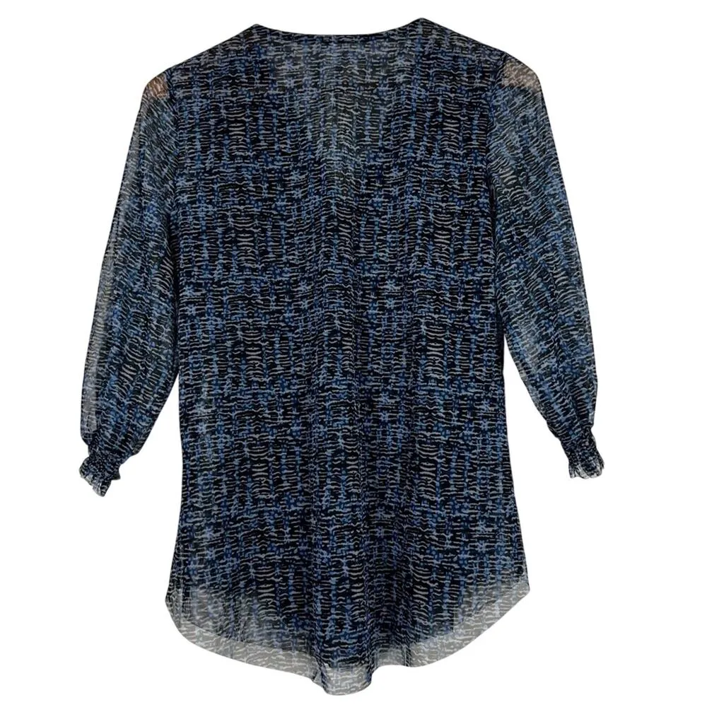 Anthropologie Gretchen Sheer Blouse Women S Blue Ruched Mesh Indie Artsy Boho - Image 5