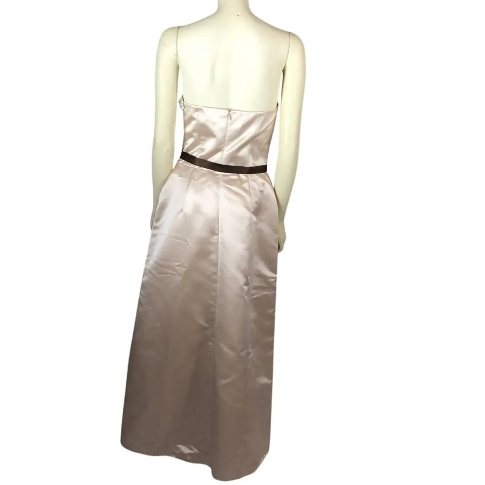 NWT Bill Levkoff Tan Satin Brown Belt Strapless Formal Bridesmaid Dress size 10 - Image 4