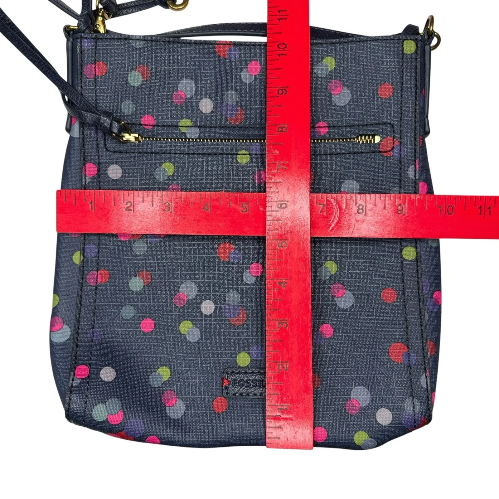 New Fossil Coated Canvas Blue Multicolor‎ Confetti Polka Dot Crossbody Purse Bag - Image 7