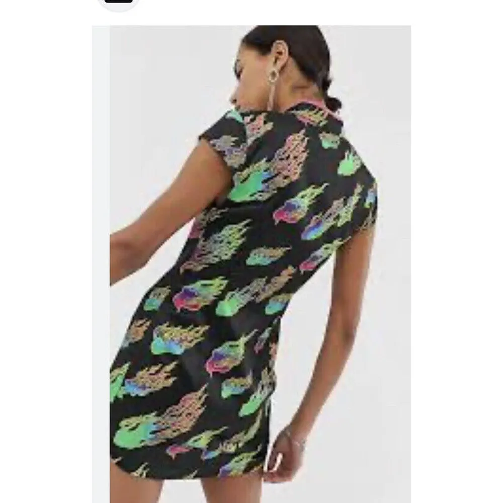 Jaded London Womens Black Flame Print Cut Out High Neck Mini Dress Size 6 - Image 2