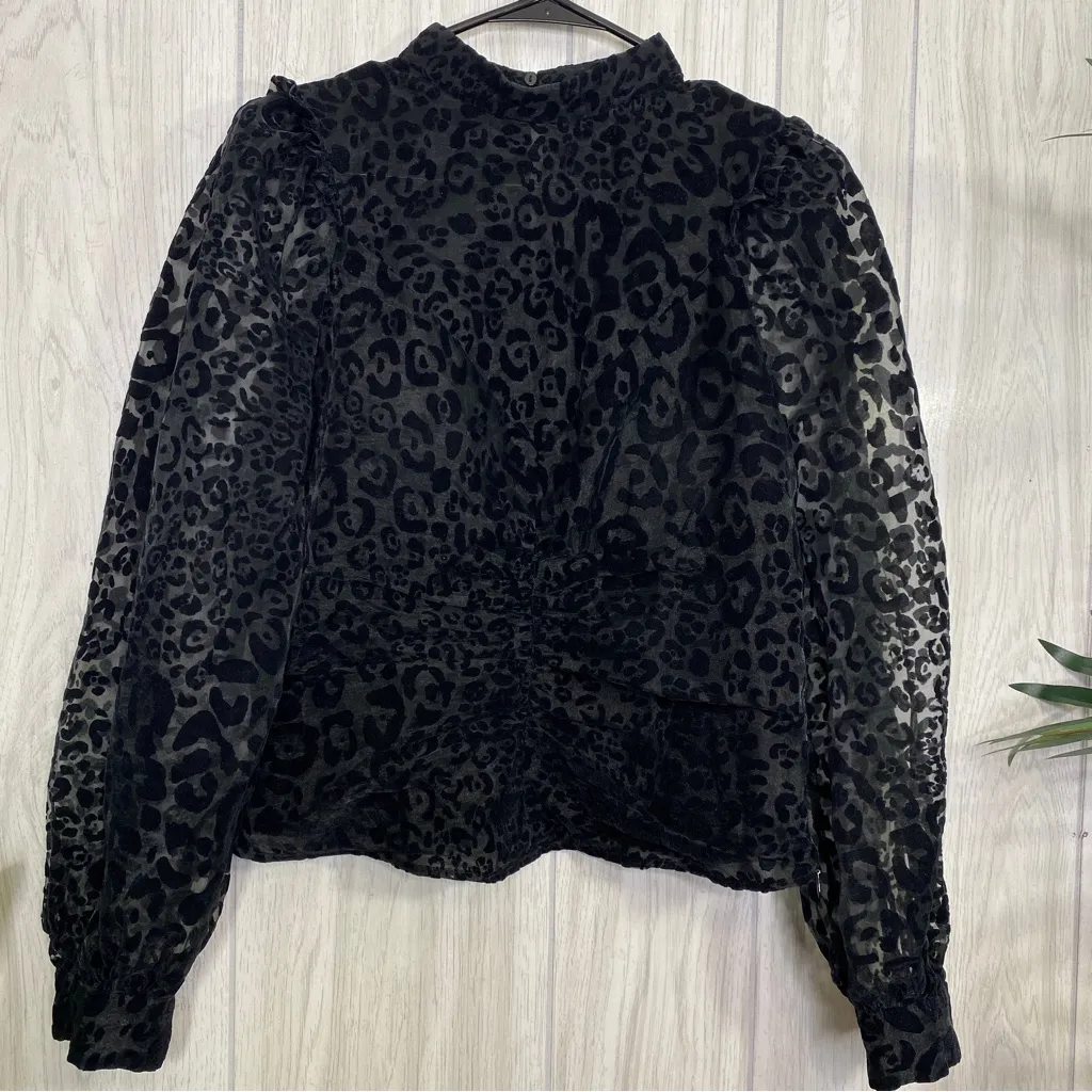 Zara Organza Velvet Animal Print Puff Sleeve Top size M Medium - Image 5