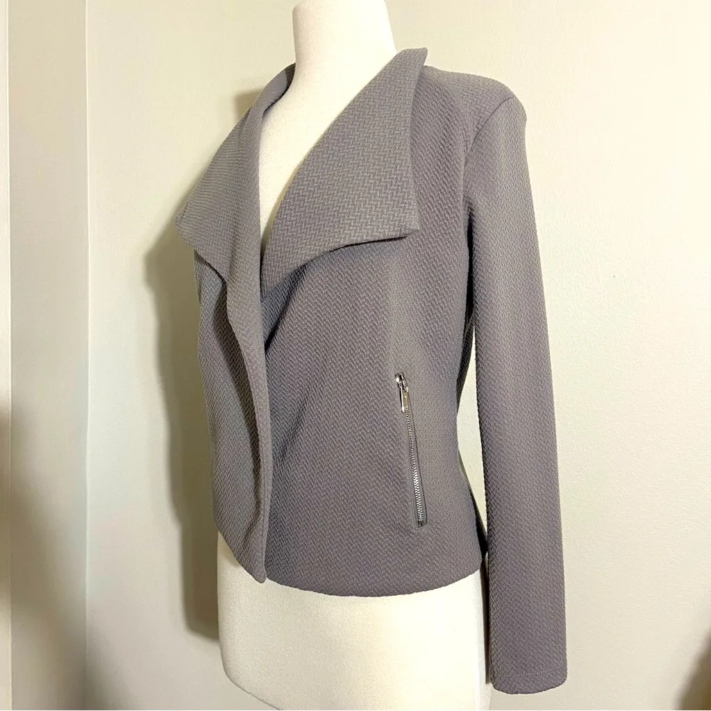 Y2K Calvin Klein Moto Style Cropped Open Textured Grey Jacket S Small - Image 2