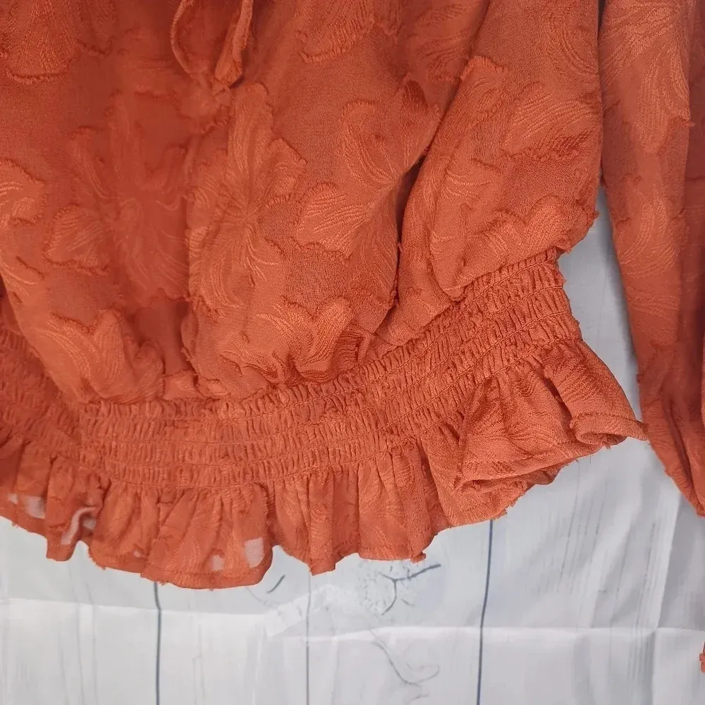 Anthropologie textured floral Ruffle boho blouse - Image 3