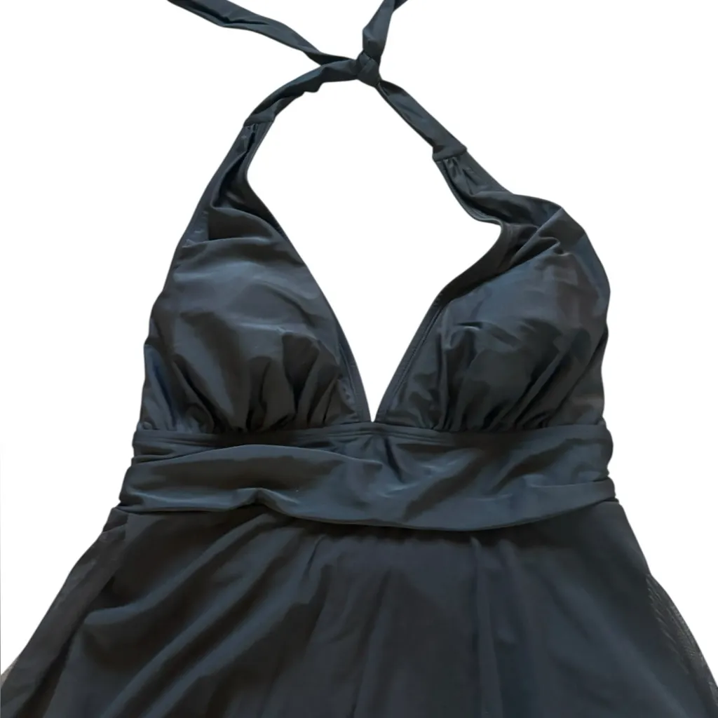 Cupshe Black One Piece Swimsuit Dress Halter Top Tummy Control Womens 1X NEW - Image 6