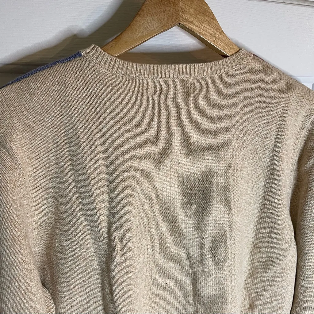 Vintage Alfred Dunner Tan Knit Sweater with Patch Floral Design Size XL granny Blue - Image 6