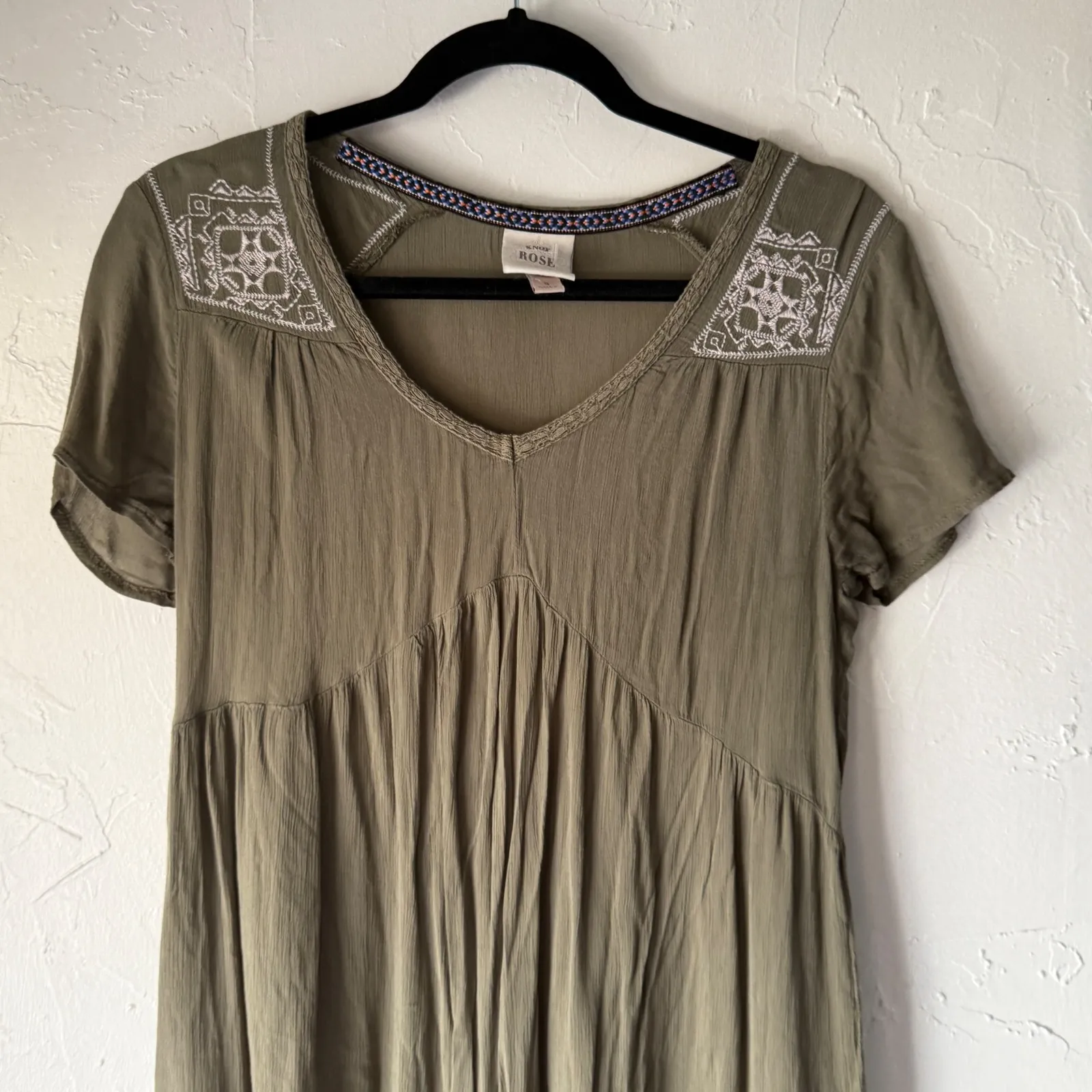 Knox Rose Dress Size S Olive Green Embroidered Boho Short Sleeve Boho Peasant‎ - Image 3