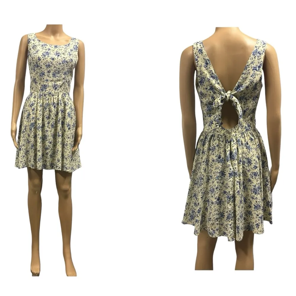 Paris Blues Vintage Y2K Yellow Floral Cut Out Tie Back Floral Dress Juniors 3 - Image 2