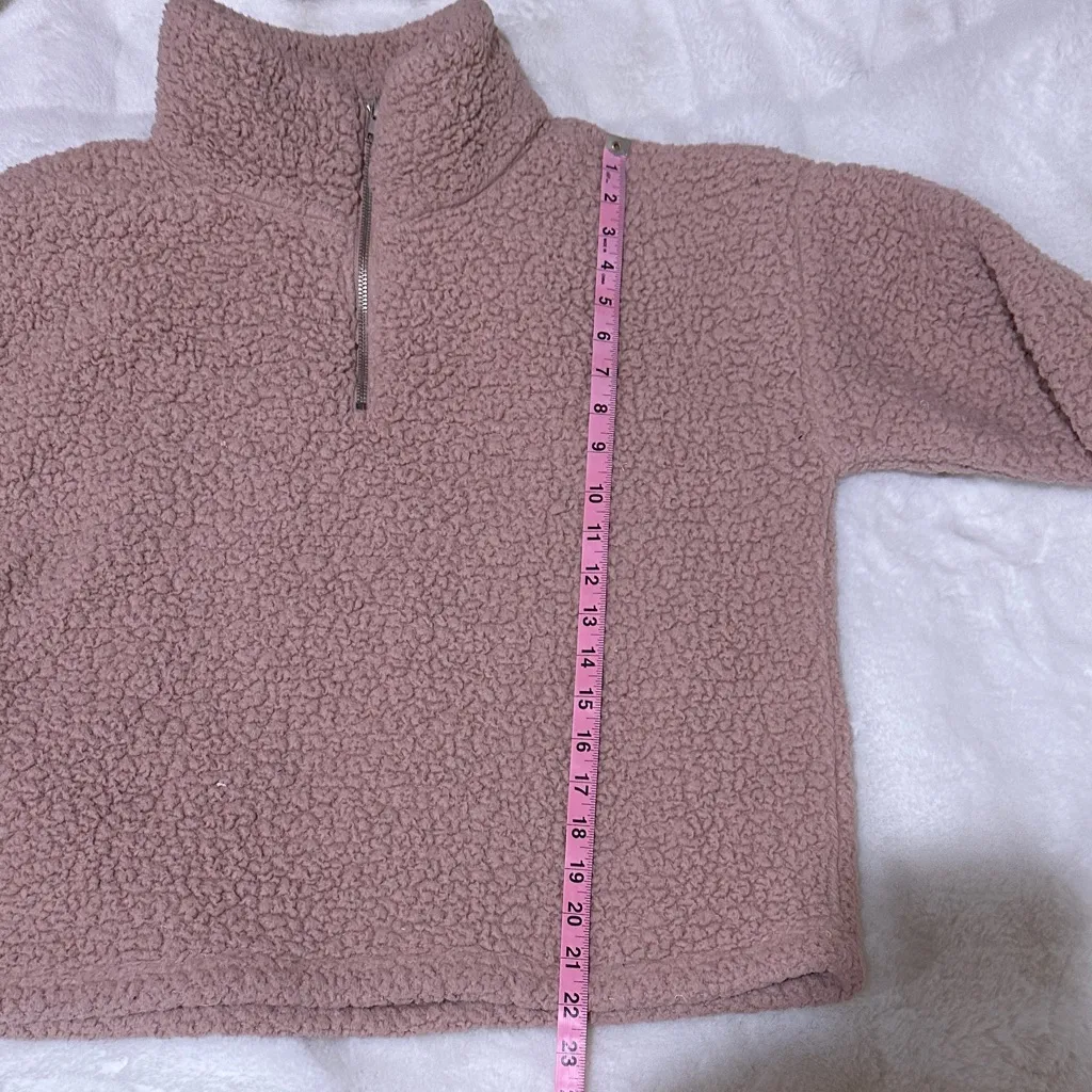 Thread + Supply Women's Medium Cropped Pink Sherpa 1/4 Zip Jacket - Image 6