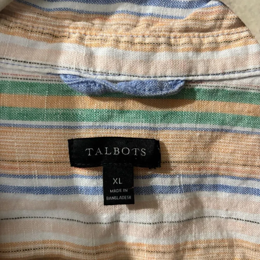 Talbots Top Womens XL Multicolor Stripe Boho Line Button Up Collared Blouse - Image 7