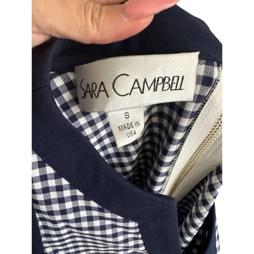 SARA CAMPBELL Blue White Gingham Plaid Shift Dress Size Small - Image 8
