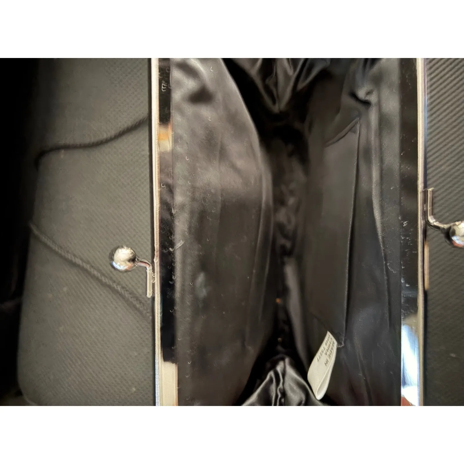 Black Pleated Clutch Evening Bag Metal Frame‎ Strap Women's - Image 5