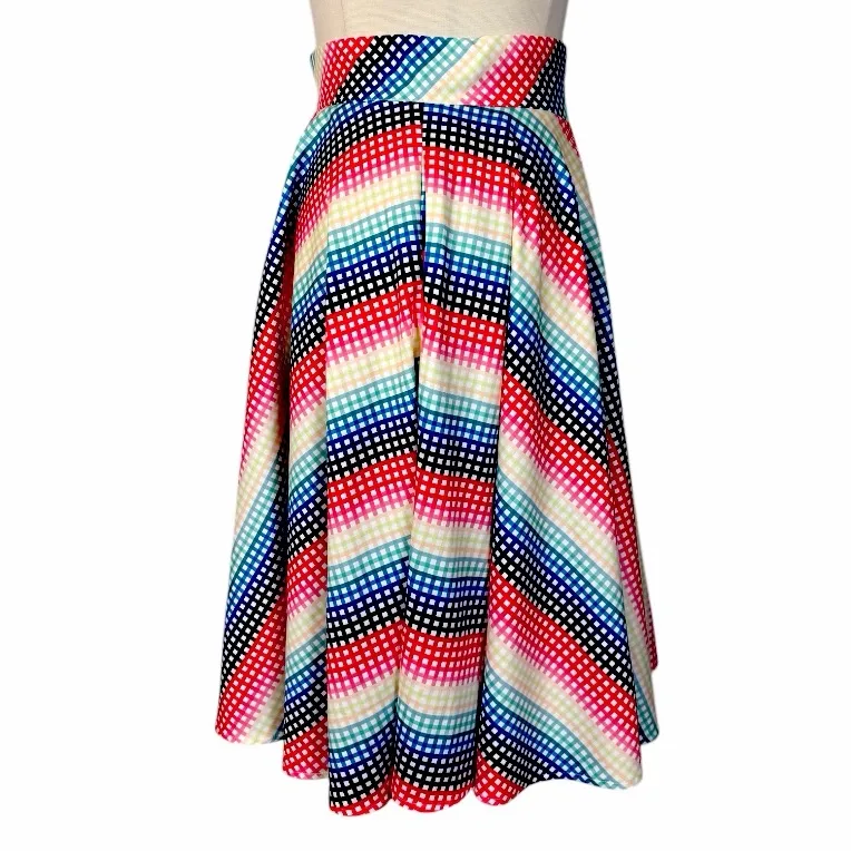 Voodoo Vixen Fit Flare Midi Skirt Rockabilly Women’s Size 14 Red Multi Gingham - Image 4