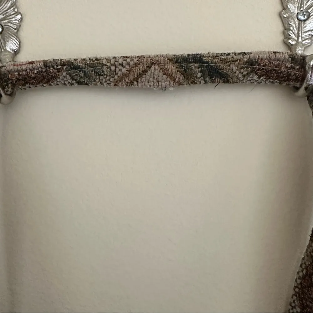 Large pineapple & palm trees tapestry tote bag with black ostrich feathers Tan - Image 3