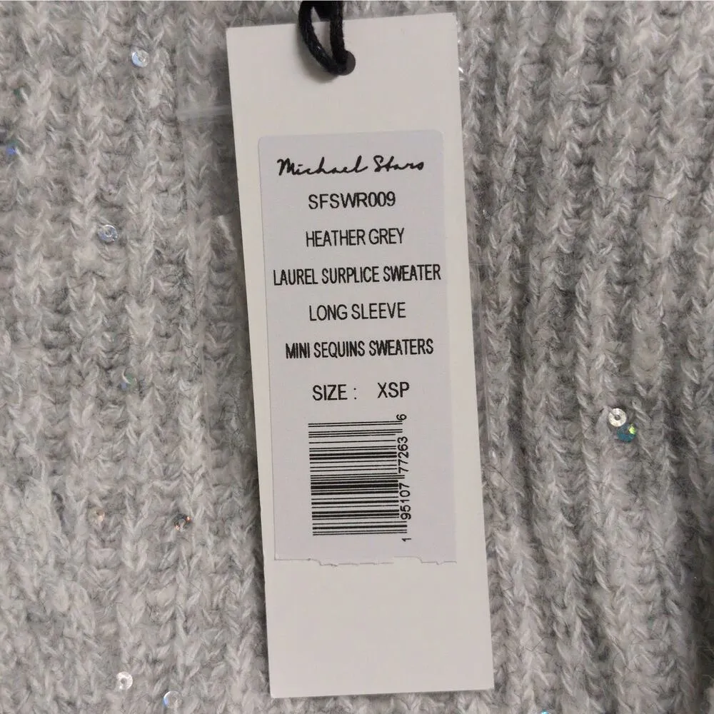 NWT Michael Stars Heather Grey Ribbed Sequin Wrap Laurel Surplice Sweater Sz XSP - Image 7