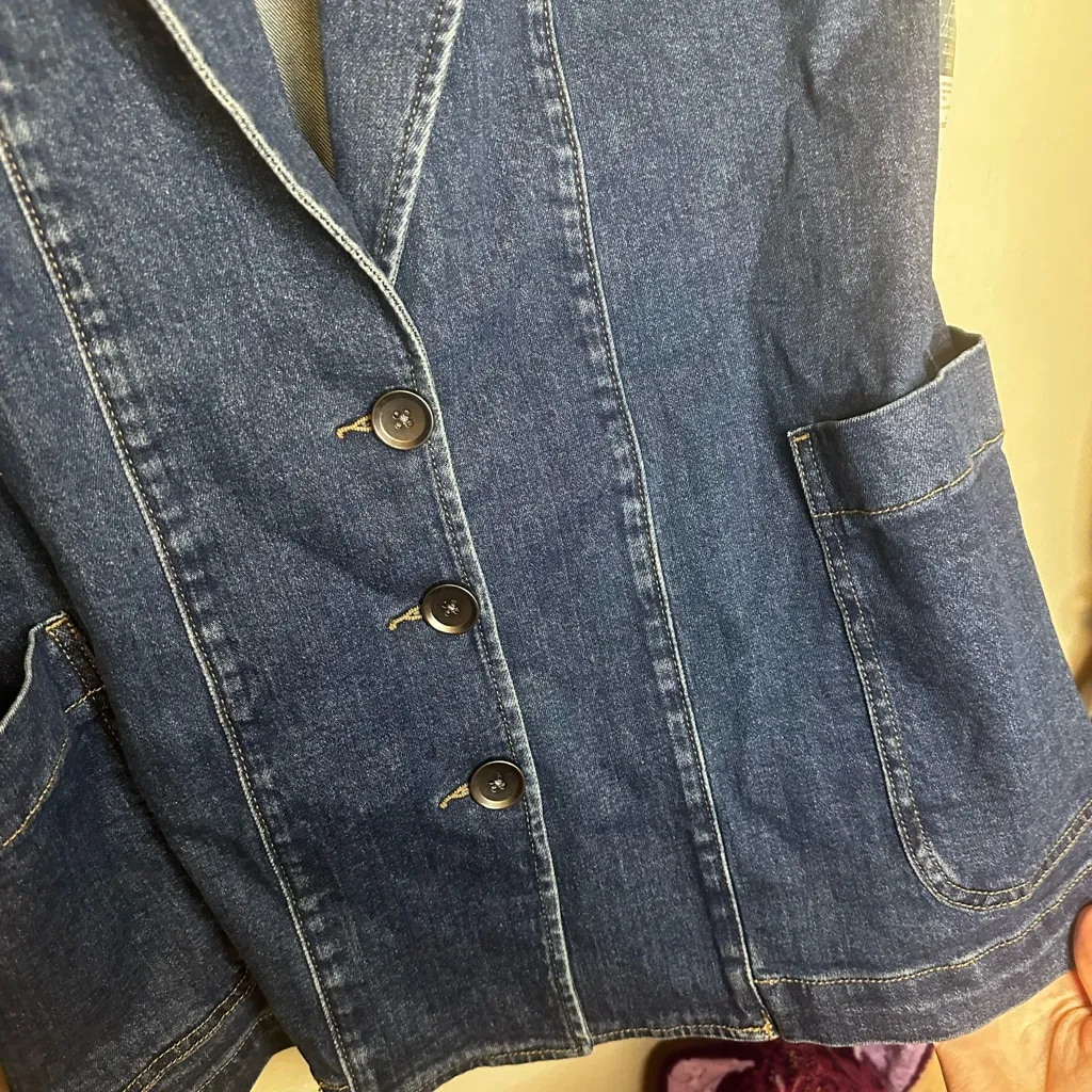Classic Indigo Denim Blazer Blue Size M - Image 7