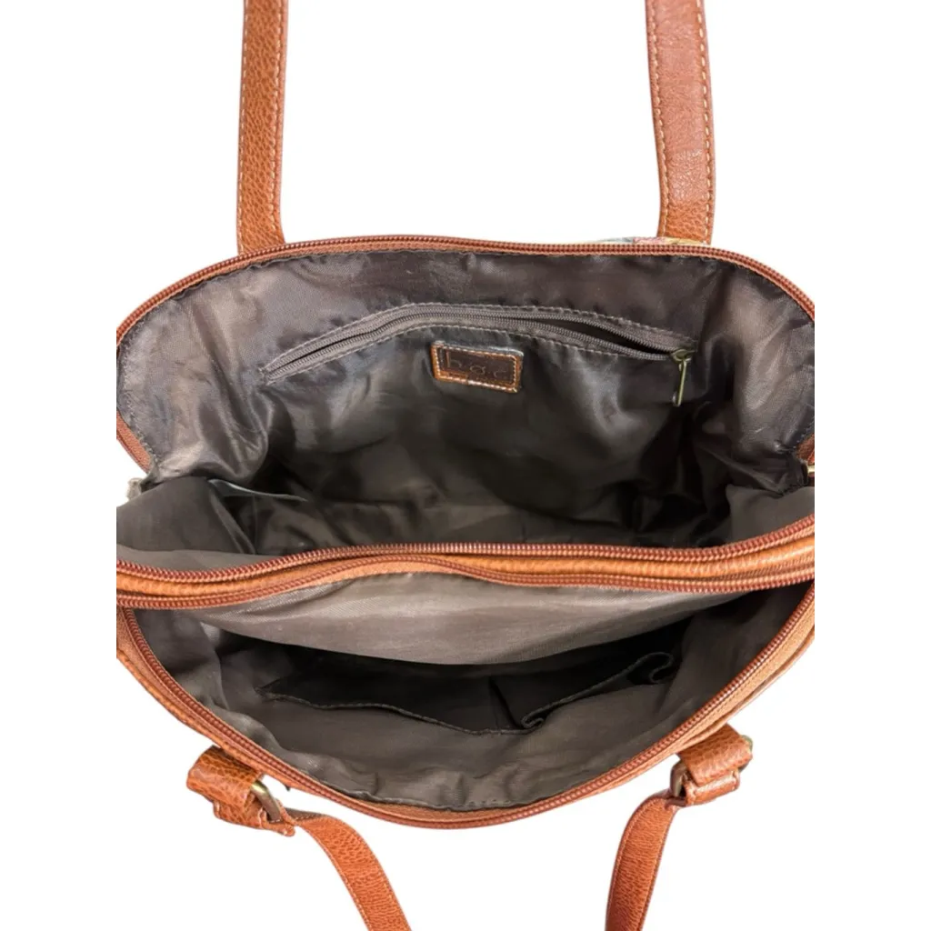 b.o.c. Floral Vinyl Shoulder Bag White Brown Zip Top Tote Purse - Image 7