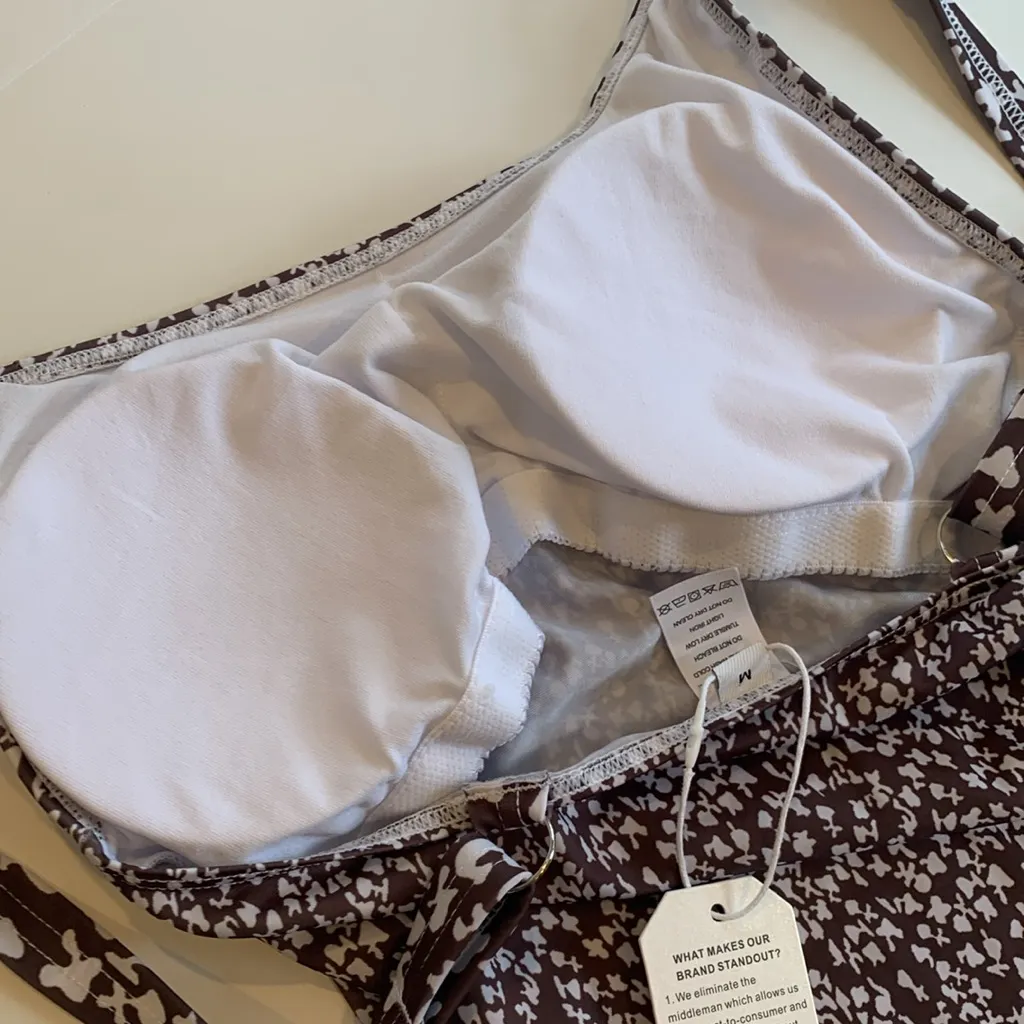 NWT Made with Love Brown and White Swim Dress Tankini Top Women’s Medium - Image 4