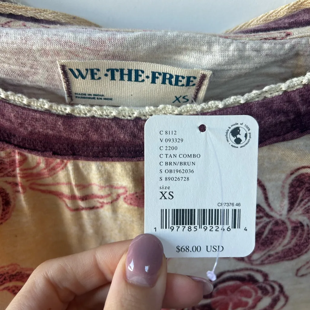 Free People Wish You Were Here Floral Print Short Sleeve Tee Y2K X-Small NWT - Image 6