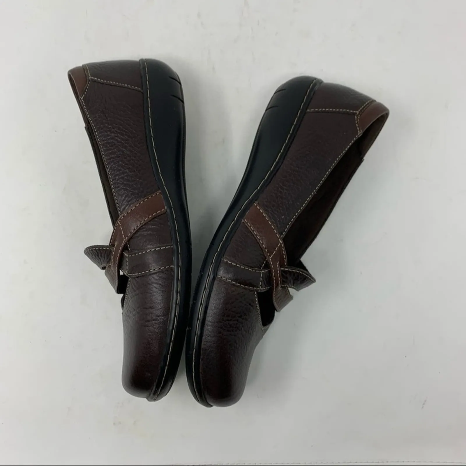 Clarks Bendables Sixty Cruise Brown Tumbled Leather Mary Jane Slip On Loafer 7.5 - Image 6