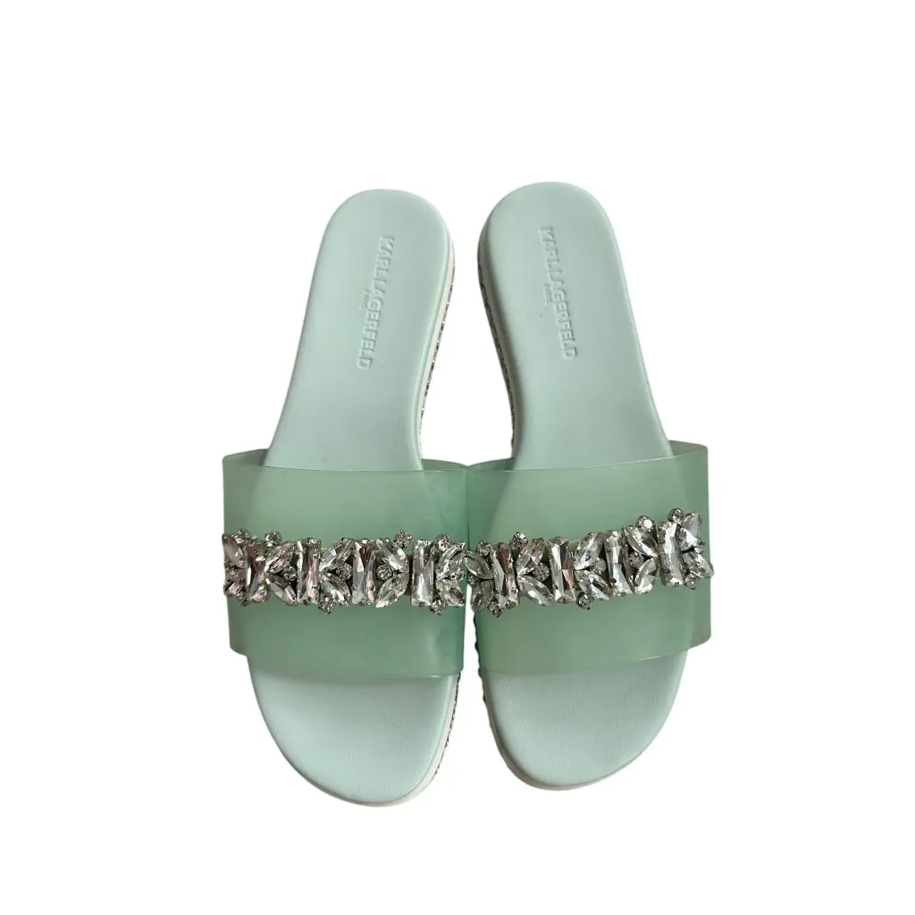 KARL LAGERFELD Mint Green Jeweled Rhinestone Slide Sandals Size 7 - Image 6