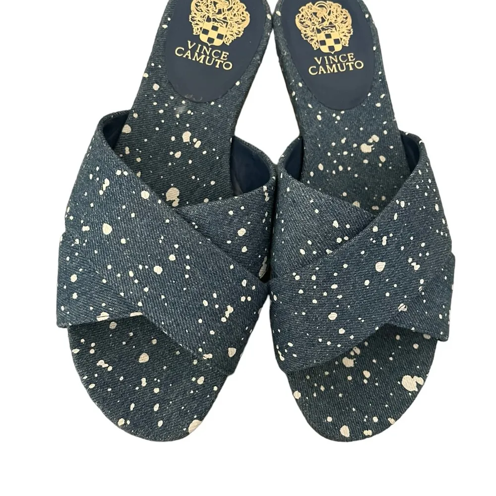 Vince Camuto Esulla Blue Denim Splatter Paint Cross Band Slides Size 9.5W/41 EU - Image 3