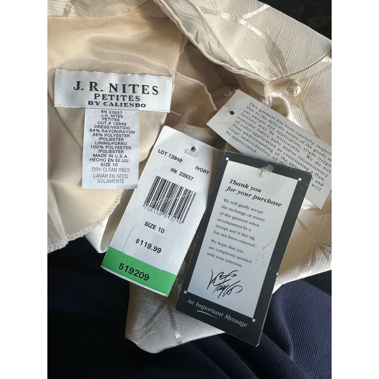 NWT 1990s J.R. Nites Jacquard Qipao Sheath Dress Ivory Floral Petites 10 NWT Size 10P - Image 13