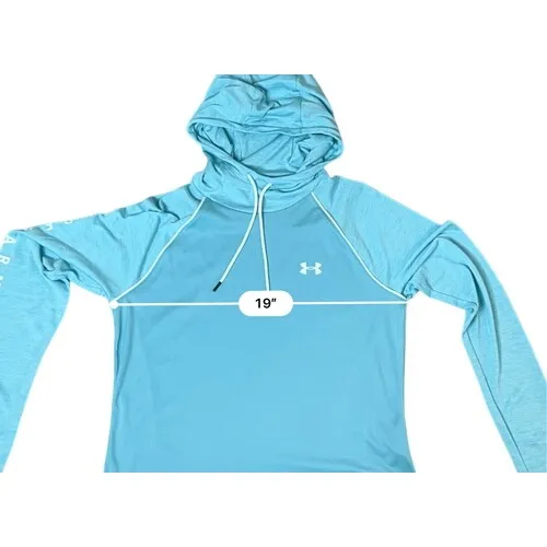 Under‎ Armour Logo Velocity Heatgear Hooded Blue Pullover Top MEDIUM Sportswear - Image 5
