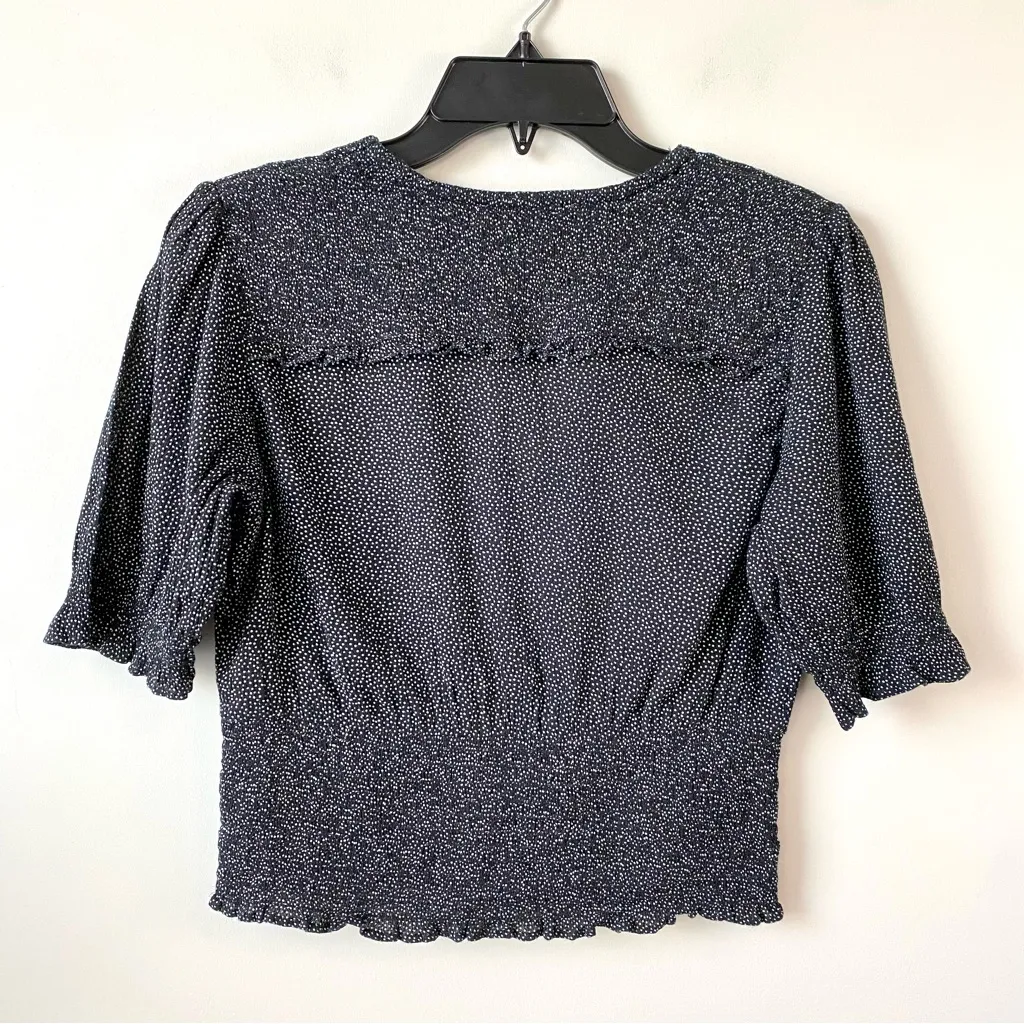 Abercrombie & Fitch Dot Print Smocked Puff Sleeve Top Black‎ S - Image 4
