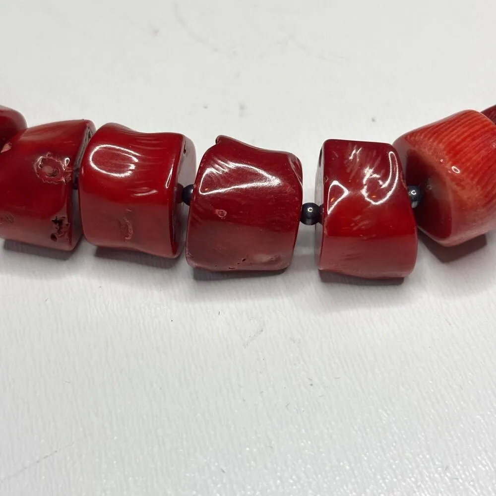 Vintage Chunky Red Coral Necklace, Earring Set - Image 5