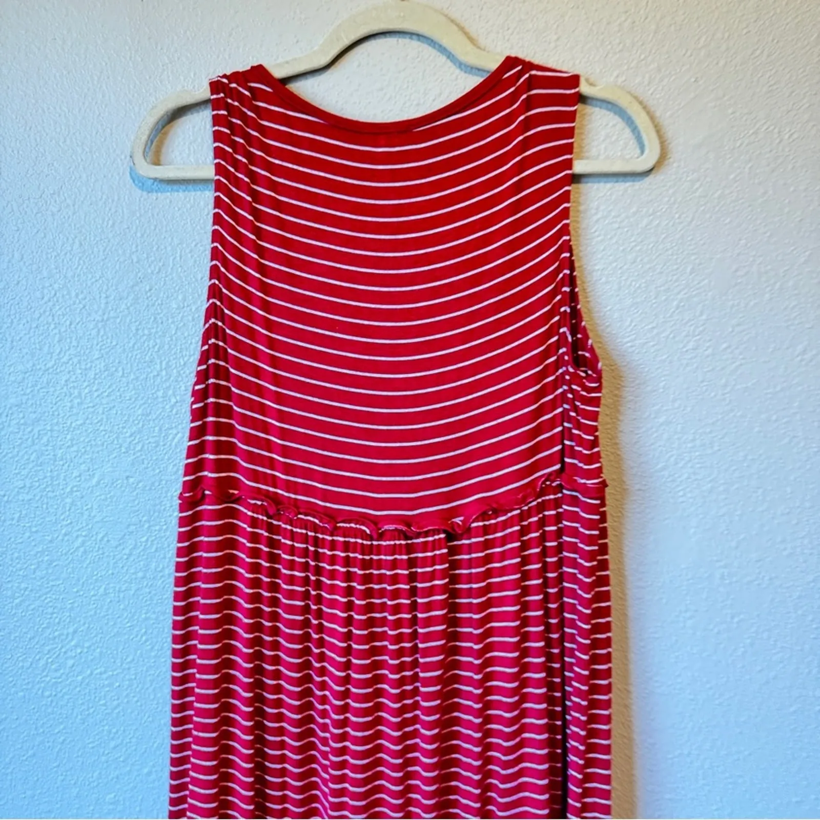 Max Studio Red Striped Sleeveless Dress Womens M Lace Up Mini Beachy Casual - Image 9