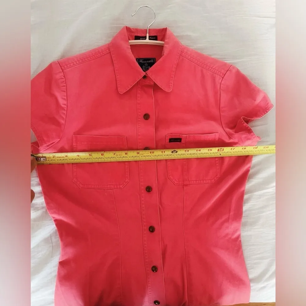 Faconnable Sz 4 Jean A-Line Dress Button Up Knee Length Front Flap Pockets - Image 8