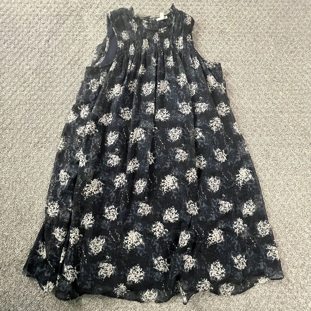 Joie Navy Baltic‎ Print Mini Shift Dress Small Flowy Keyhole Back - Image 7