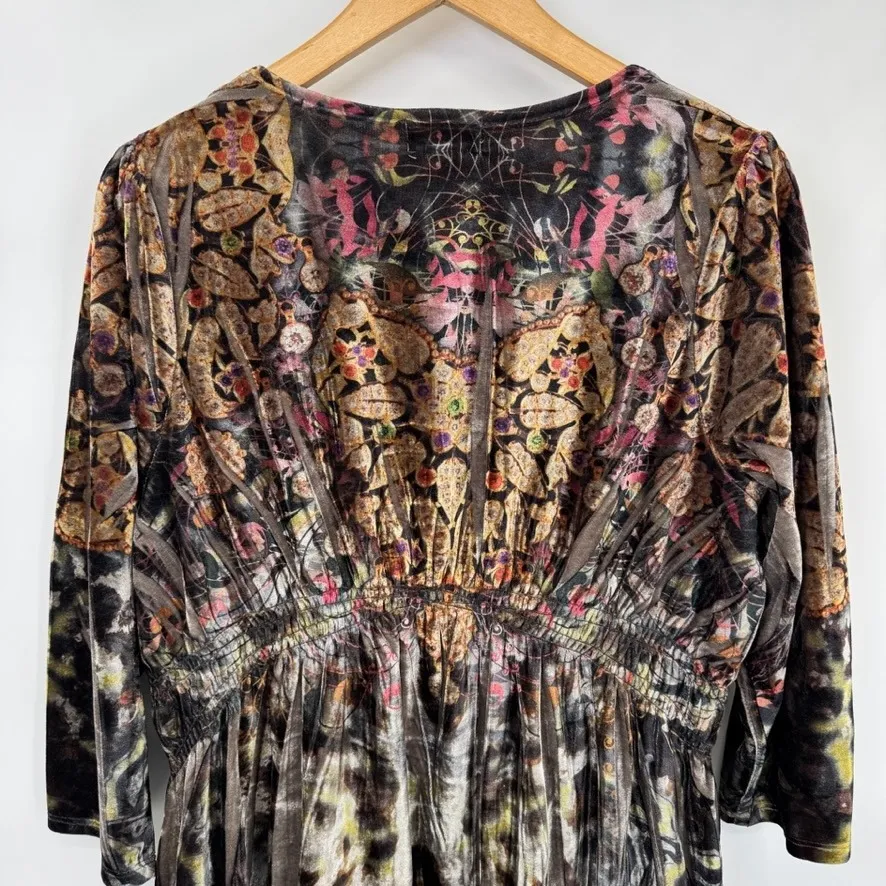 Y2K One World Top Womens 1X Brown Velvet Burnout Butterfly Print Forest Fairy - Image 10