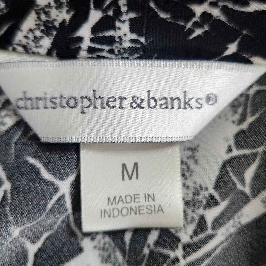 Christopher & Banks Layered Look Black and White Print Top Size Medium - Image 6