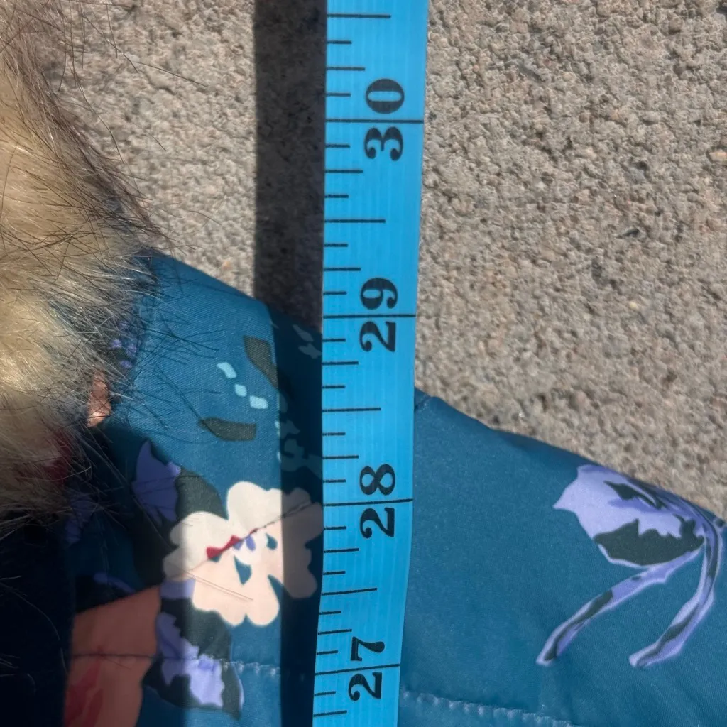 NWOT Matilda Jane Teal Floral Puffer Jacket with Faux Fur Hood S - Image 4