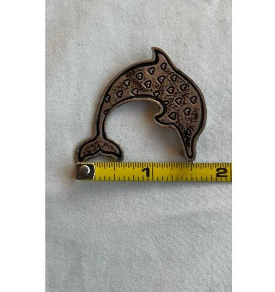 EFS Mexican Silver Dolphin Pin, Dolphin Small Heart Pin, Sterling Silver Sz 1.5” - Image 6